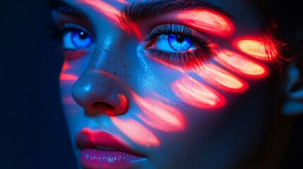Ethereal Beauty, A Striking Portrait with Neon Lights and Captivating Gaze
