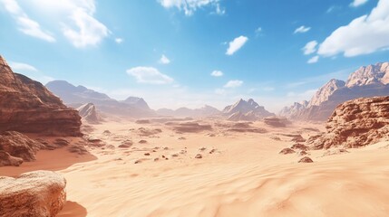 Majestic Desert Landscape with Blue Sky and Clouds, a Scenic Vista of Arid Beauty