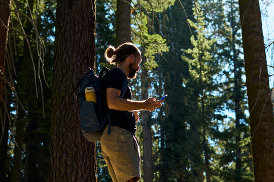 Man moves through the woods