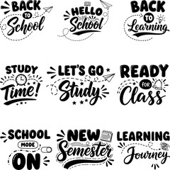 Fototapeta premium Back to School and Learning Typography Lettering Set Bundle