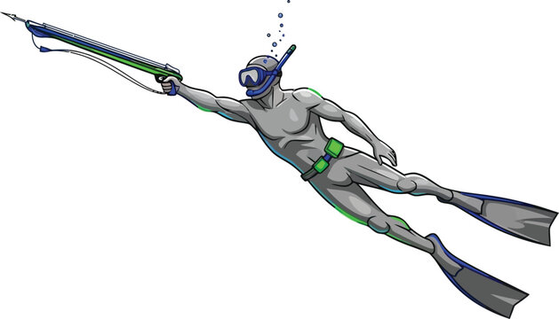 Spearfishing illustration with text isolated on transparent background