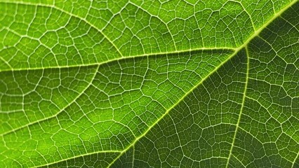 Fototapeta premium The macro texture of green leaves with detailed leaf veins and natural patterns, showcasing the beauty of organic structure and the freshness of nature.