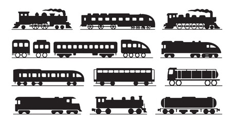 Modern and classic train silhouettes for public transportation maps and railway travel icons © MD.RAHIM