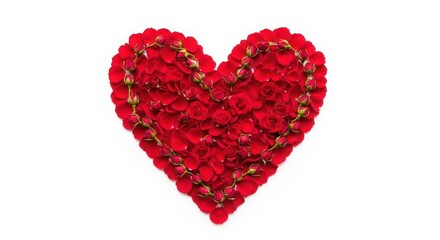 A beautiful heart-shaped arrangement of red roses with decorative elements.
