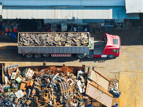 Aerial View Scrap Metal Recycling Facility Truck