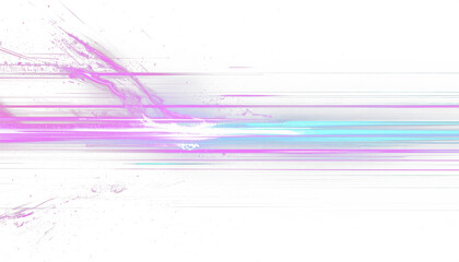 Abstract streaks of purple and blue light move across isolated background with particles