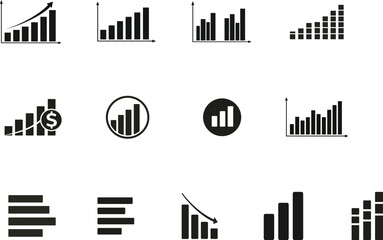 Obraz premium Business Analytics Chart Icon Set, Growth Graph Statistics Bar Chart Vector Icons