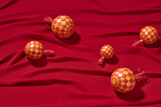 Colorful, patterned spheres with decorative tails