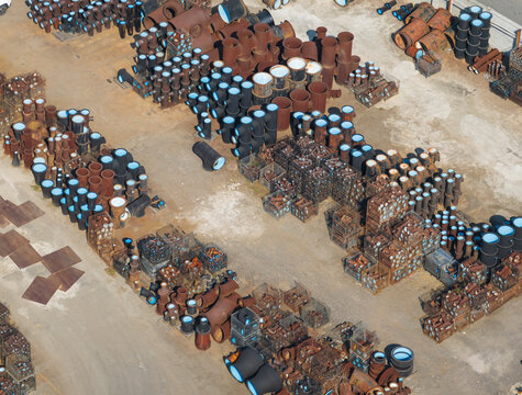 Large Water Pipes Storage Yard Aerial View