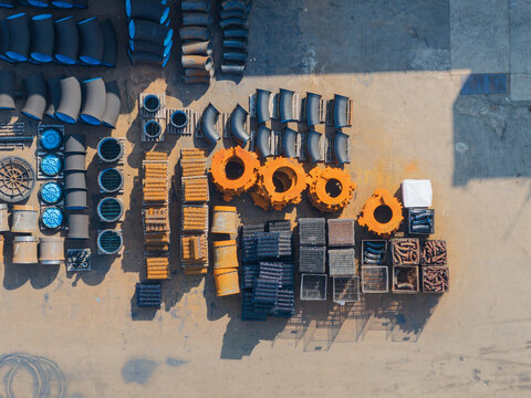 Industrial Water Pipe and Fitting Storage in Factory Yard
