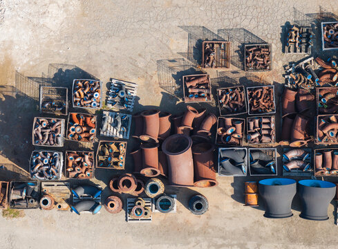Large Water Pipe Fittings in Factory Storage Yard