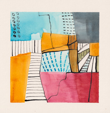 Abstract Watercolor City Street Corner Art
