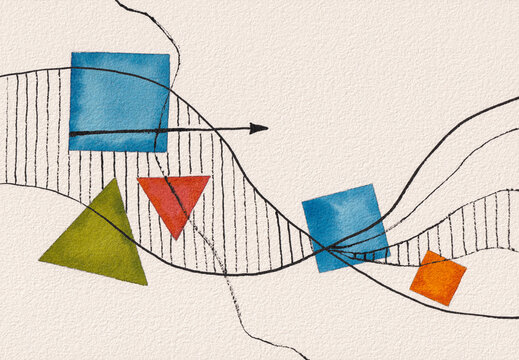 Abstract Geometric Shapes and Wavy Pathway Lines