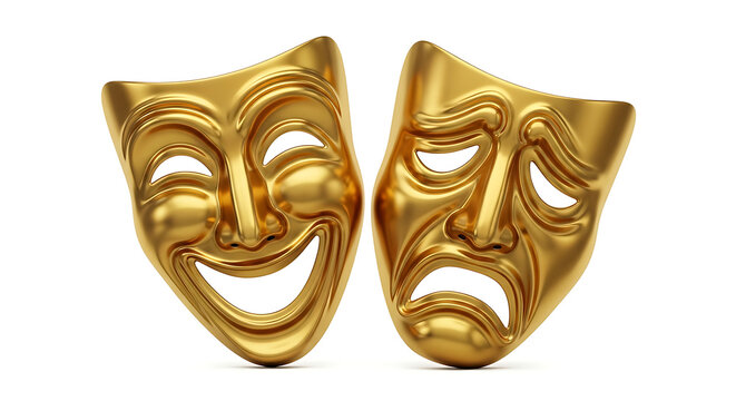 Golden comedy and tragedy theater masks