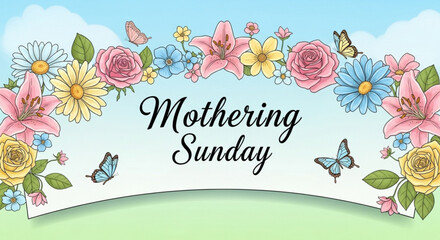 Mothering sunday celebration with flowers and butterflies