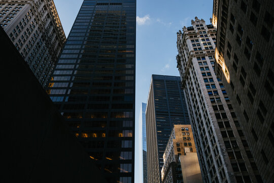 Contrast of historic and modern high-rise buildings
