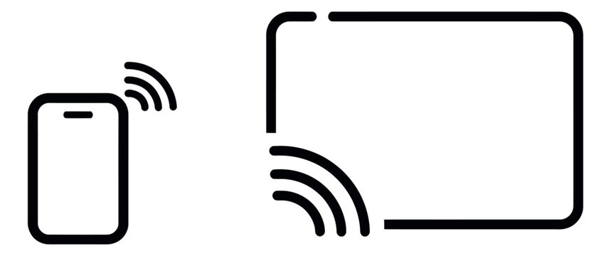 Line art illustration of a smartphone and screen icon depicting wireless casting for digital connectivity