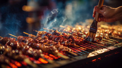 Night market barbecue street food scene