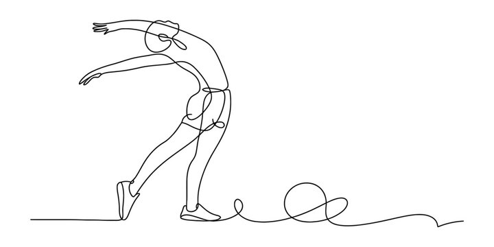 Minimalist one line art of a female gymnast bending backwards in a graceful athletic pose with a ball Vector, illustration