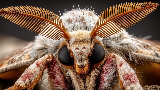 close-up of giant silk moth's antennae