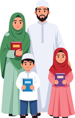 Obraz premium Muslim family reading Quran together ramadan kareem.