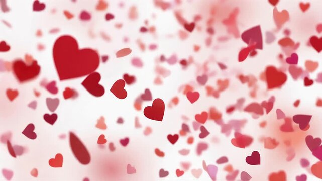 Colorful hearts floating on a soft background.