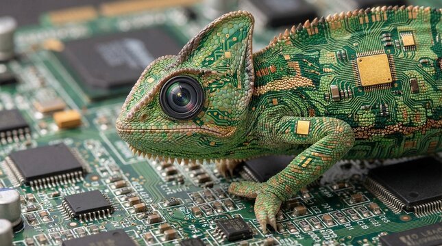 Chameleon Camouflaged on Circuit Board(回路基板に擬態するカメレオン)