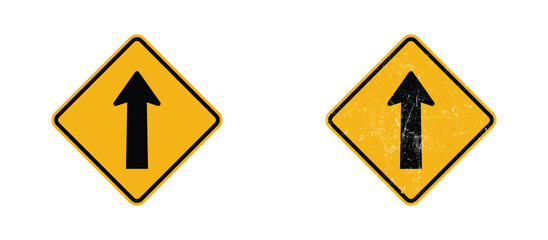 straight ahead traffic road sign clean and grunge distressed yellow warning illustration