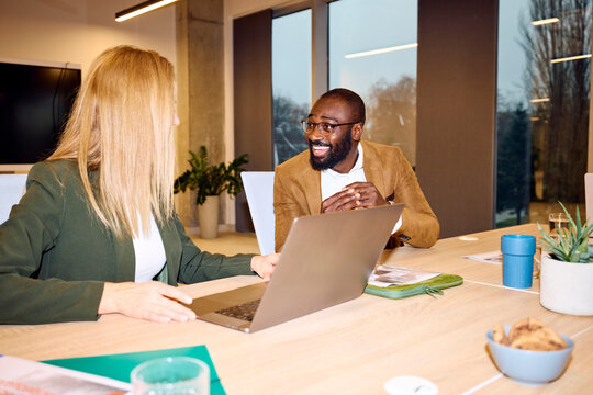 Man and woman meet at the office
