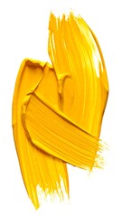 Vivid yellow paint strokes curl on white. Thick texture captures light with rich pigment details