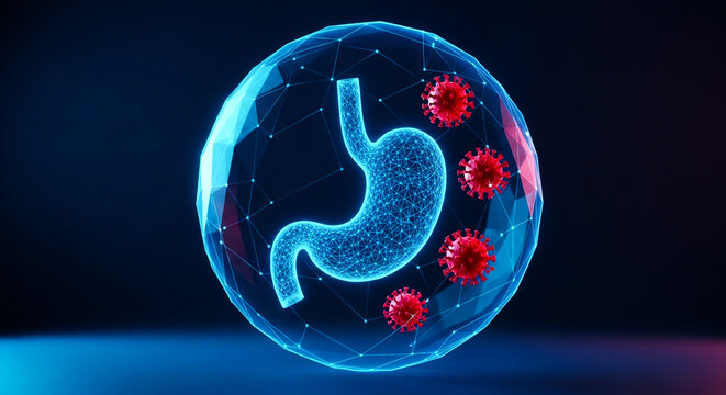 Digital representation of stomach protection against aggressive viral infection within a protective shield
