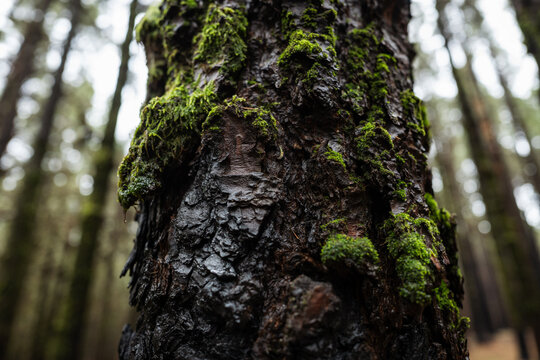 Moss Growing on Tree Trunk in Forest