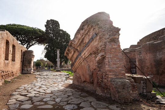 Ancient Stone Sculptures at Ostia Antica Archaeological Site