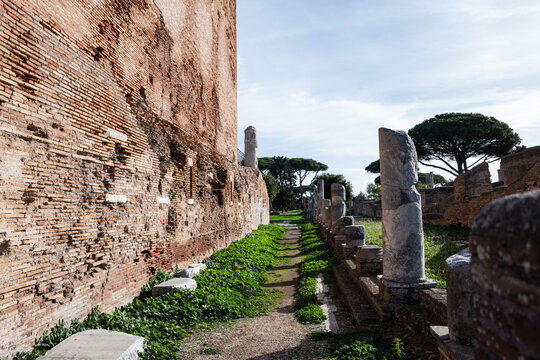 Ancient Stone Sculptures at Ostia Antica Archaeological Site