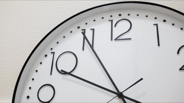 Analog wall clock hands moving in fast motion