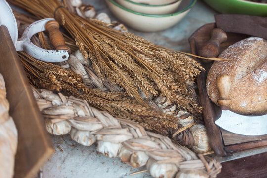 Rustic Harvest and Bread Still Life
