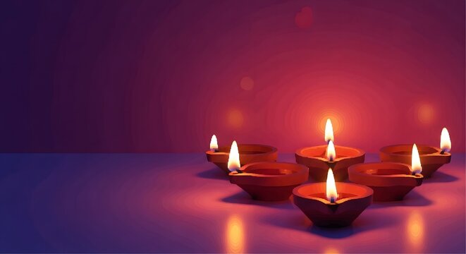 Diwali diyas in a dark room