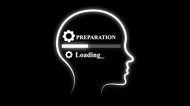 Glowing neon Human Head Profile With preparation loading in Mind. Business creativity and Innovation concept. Abstract visual representing creative thinking, strategic strategy, and future vision.