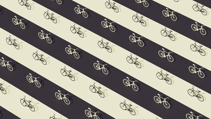 3D rendering of bicycles aligned diagonally across alternating dark and light stripes