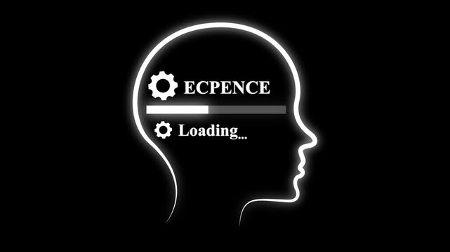 Abstract Glowing neon human brain with digital expence loading Bar animation, 4k video, Mind processing and artificial intelligence concept loop animation.