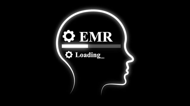 Abstract Glowing neon human brain with digital emr loading Bar animation, 4k video, Mind processing and artificial intelligence concept loop animation.