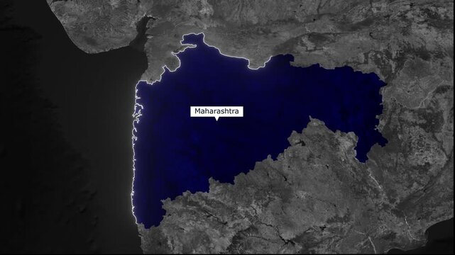 Maharashtra's Geographical Identity: High-angle, grayscale and deep-blue map of Maharashtra, showcasing its unique geographical contours.