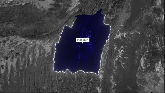 Manipur Geographic Overview: Aerial view of the Manipur, India, highlighting its geographical boundaries and topography. A compelling visual representation for exploration.