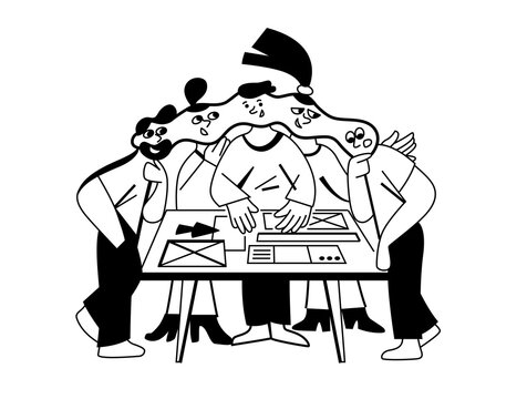 team discussion around desk, business collaboration and review