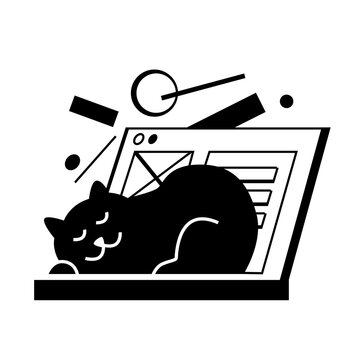 sleeping cat on laptop screen,