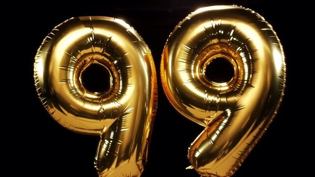 number 99 gold balloons on a black background