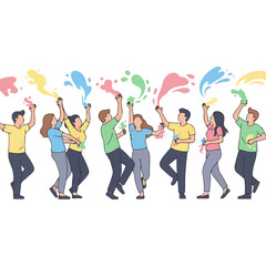 Obraz premium Happy Group of Friends Celebrating Holi Festival Throwing Colorful Powder
