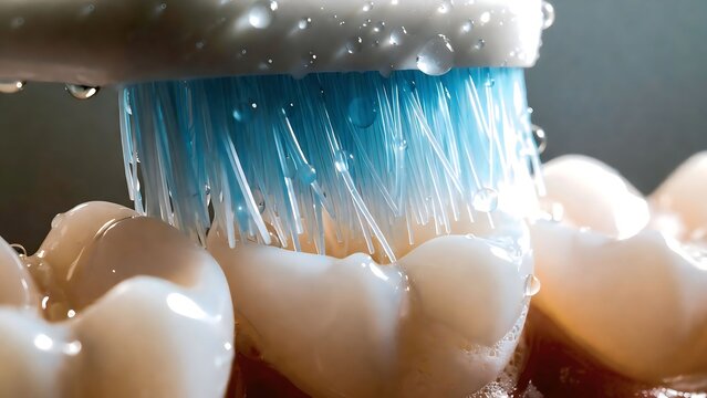 Toothbrush bristles cleaning teeth surface, macro oral care
