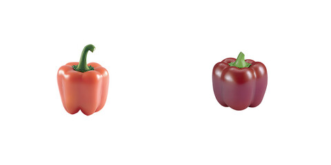 Two bell peppers one light red and one dark red are shown against a black background