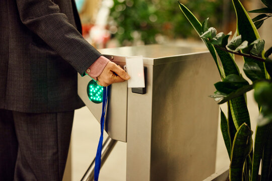 Woman checks in at turnstile